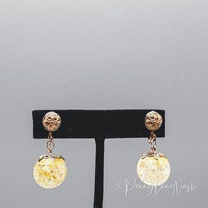 Vintage Clear Veiny Bead & Silver Drop Earrings